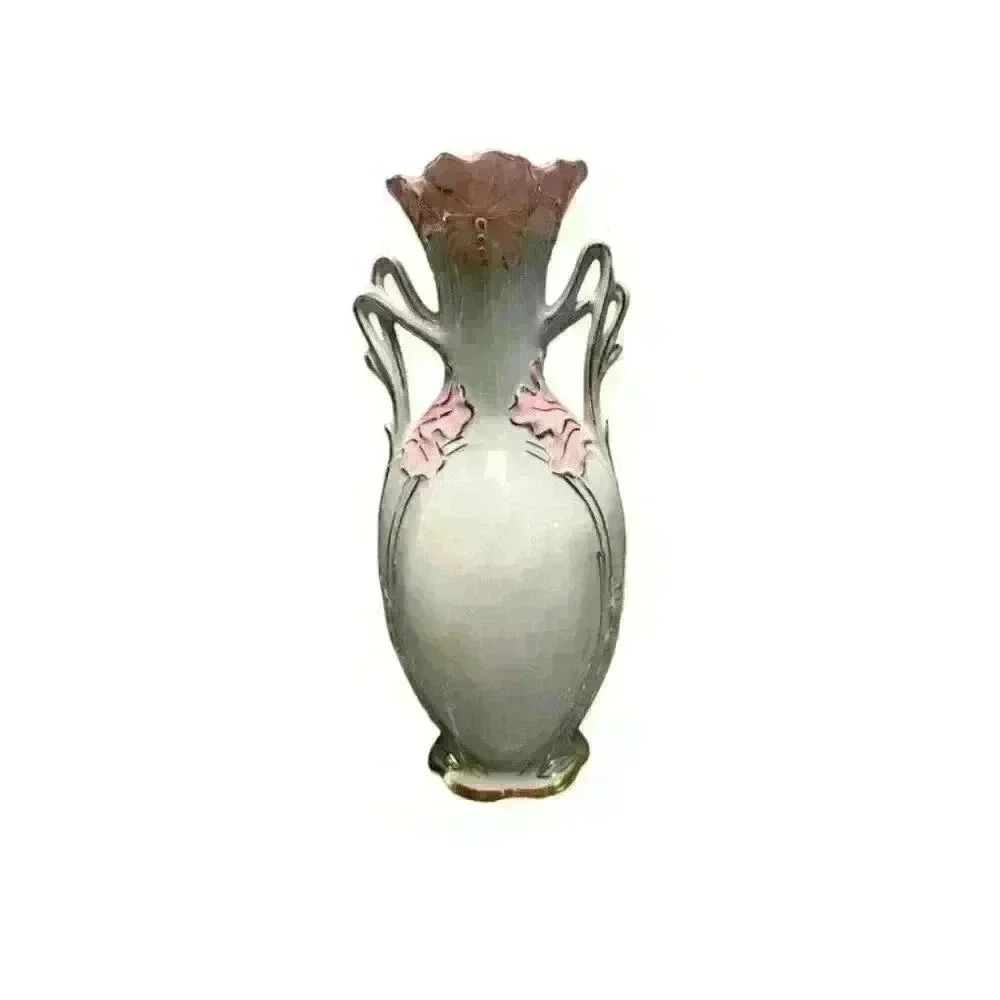 Royal Dux Flower Vase Gold Trimmed Porcelain 2-Handled White & Pink Hand Painted